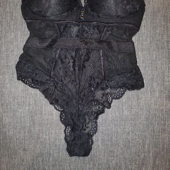 RACHEL Rachel Roy Black Lace Woman's Molded cup teddy Bodysuit Size S - Picture 5 of 11